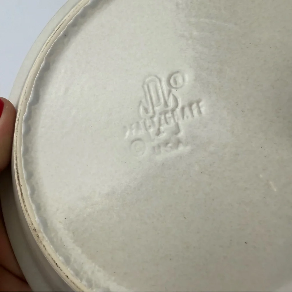 Pfaltzgraff Yorktowne Stoneware Saucers Lot of 7 White and Blue